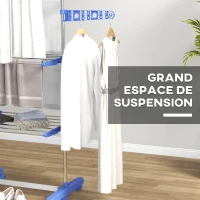 HOMCOM Séchoir à linge étendoir pliable ailes latérales utilisation intérieure et extérieure 3 niveaux 142 x 55 x 152 cm bleu(m-5)