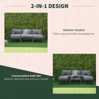 Outsunny Garden Daybed, 6 Piece Outdoor Sectional Sofa Set, Aluminum Patio Conversation Furniture Set with Coffee Table, Footstool and Cushions, Grey(m-4)