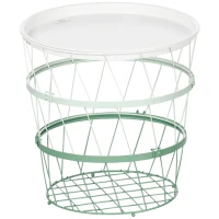 HOMCOM Mesita Auxiliar con Tapa Cesta de Alambre Apilable de Acero para Dormitorio Baño Salón Ø39,5x40,8 cm Verde(m-1)