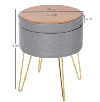 Homcom Sgabello Rotondo con Vano Contenitore in Tessuto Grigio e Oro 36x36x45cm(m-3)