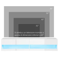 HOMCOM Mobile TV Sospeso 65" max in Truciolato con 2 Armadietti a Ribalta e Luci LED, 150x40x30 cm(m-8)
