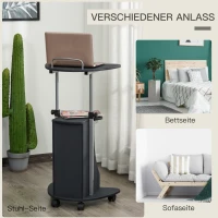 HOMCOM Laptoptisch Laptop Ständer Notebooktisch mit Rollen und Ablagefläche Computer Tablet höhenverstellbar Stahl + MDF Schwarz 54 x 40 x 80-115 cm(m-6)
