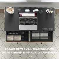 HOMCOM Bureau compact console avec 2 tiroirs, façades chevrons, structure métal noir, 106L x 50l x 77H cm(m-4)