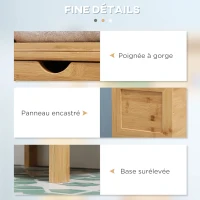 kleankin Meuble de rangement colonne pour salle de bain en bambou 2 tiroirs amovibles et 3 étagères 30 x 30 x 140 cm naturel(m-6)