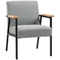 HOMCOM Akzentsessel im Skandidesign, Ruhesessel ,Akzentstuhl, Leinenoptik, Kautschukholz, Grau + Schwarz + Braun(m-1)