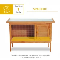 Pawhut Clapier sur pied cage à lapin avec toit ouvrant porte verrouillable tiroir à déjection coulissant bois de sapin traité dim. 90L x 45l x 65H cm bois naturel et vert(m-4)