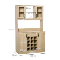 HOMCOM Mobile Cucina con Cassetto, 4 Armadietti, Mensole e Portabottiglie, Credenza Alta in Legno, Rovere, 106x48x180cm(m-3)