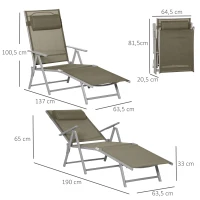 Outsunny Sonnenliege Strandliege Gartenliege Relaxliege klappbar mit Kissen Strand Metall+Stoff Khaki 137 x 63,5 x 100,5 cm(m-3)