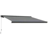 Outsunny 3.5x3m LED Light Full Cassette Case Electric/Manual Awning Door Window Sun Shade Patio Canopy Retractable w/ Remote Grey(m-11)
