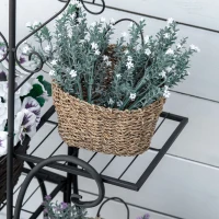Outsunny Blumenständer Blumenregal aus Metall 4 Ebenen Pflanzenregal Blumentreppe Blumenständer für innen und außen Garten Balkon Schwarz 45 x 24,5 x 80 cm(m-7)