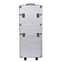 HOMCOM Maletin Maquillaje Profesional 35,5x23x86cm Maleta Trolley 4 Pisos 2 Ruedas Plateado Peluqueria Estetica(m-1)