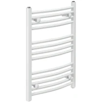 HOMCOM Curved Heated Towel Rail, Hydronic Bathroom Ladder Radiator Towel Warmer For Central Heating 600mm x 700mm, White(m-11)