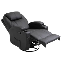 HOMCOM Fauteuil de massage inclinable, bascule et pivotant à 360°, fauteuil de relaxation, dossier et repose-pieds réglable manuellement, télécommande, porte-gobelets et poches latérales, noir(m-10)