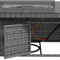 Outsunny 7 Pieces Outdoor Rattan Garden Furniture with Fire Pit Table, 6 Seater Garden Table and Chairs with Cushions, Rattan Dining Set with Propane Heater Table, Windscreen, 50,000 BTU, Grey(m-8)