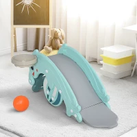 HOMCOM 3-in-1 Baby Rocking Horse Portable Slide Basketball Hoop Equipment Indoor Outdoor Playground Toy, Age 18-36 Months, Green(m-10)