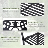 Outsunny 2-Sitzer Sitzbank Gartenbank Metallbank Bank mit Armlehnen Landhausstil Metall Schwarz 128 x 50 x 91 cm(m-5)