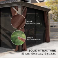 Outsunny 3 x 3.7m Outdoor Hardtop Gazebo Canopy Aluminium Frame with 2-Tier Roof & Mesh Netting Sidewalls for Patio, Dark Brown(m-5)