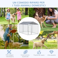 PawHut Kennel per Cani in Metallo Galvanizzato con Tettuccio in Tessuto Oxford e Porta con Blocco, 400x230x232cm, Argento(m-7)
