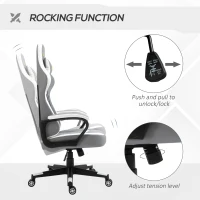 Vinsetto Gaming Chair, Computer Desk Chair with Lumbar Support, Faux Leather Racing Chair with Headrest and Swivel Wheels for Home Office, Grey White(m-5)