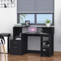 HOMCOM Schreibtisch mit Regal Computertisch Bürotisch mit Tischplatte für Drucker Schublade MDF Metall Schwarz 137 x 55 x 92 cm(m-2)