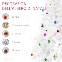HOMCOM Albero di Natale Bianco 180cm con Addobbi e 930 Rami, Albero di Natale Innevato Artificiale in PVC(m-4)