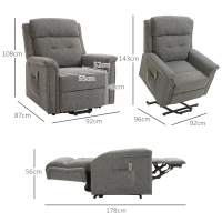 HOMCOM Fauteuil releveur électrique 2 moteurs, fauteuil de relaxation avec dossier inclinable et repose-pied, position allongée jusqu'à 180 ° - tissu polyester aspect lin gris(m-3)