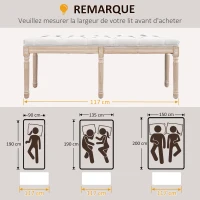 HOMCOM Banc bout de lit banquette capitonnée style vintage français revêtement tissu aspect lin pieds en bois massif crème(m-7)