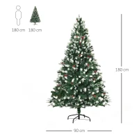 HOMCOM Árbol de Navidad Artificial 180 cm con 55 Bayas 836 Ramas PE Tridente PVC Base Plegable y Soporte Metálico Decoración Navideña para Interiores Verde(m-3)