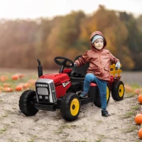 HOMCOM Ride On Tractor, Battery Powered Electric Car, with Detachable Trailer, Remote Control, Music - Red(m-2)