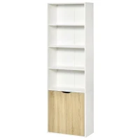 HOMCOM 6-Tier Tall Bookcase, Bookshelf with 4 Open Shelves and Double Door Storage Cabinet, Freestanding Display Rack for Living Room, Bedroom, Home Office, Study, 59 x 29 x 180cm, White and Oak(m-11)