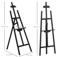 HOMCOM Caballete de Pintura de Madera Caballete de Dibujo con Ángulo Ajustable de 75° Soporte Trípode y Pincel para Lienzos 51,5x71,5x134,5 cm Negro(m-3)