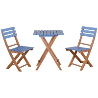 Outsunny Ensemble bistro de jardin 3 pièces avec 1 table et 2 chaises pliantes en bois de pin - bleu(m-10)