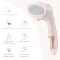 HOMCOM Plancha Vapor Portátil de Viaje 1500W con Accesorios de Cepillo Sistema de Seguridad Autoapagado y Antigoteo Rosa(m-5)
