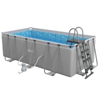 Outsunny Rectangle Steel Frame Swimming Pool with Ladder and Pump - Grey(m-1)
