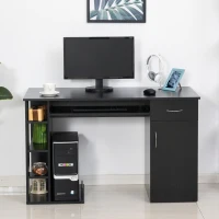 HOMCOM Scrivania per Computer PC Ergonomica, Scrivania da Ufficio con Mensole, Armadietto, Cassetto e Piano Tastiera Estraibile, Nera, 120x60x74cm(m-2)
