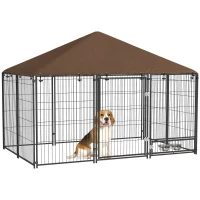PawHut Outdoor Dog Kennel Puppy Play Pen with Canopy Garden Playpen Fence Crate Enclosure Cage Rotating Bowl 211 x 141 x 151 cm(m-1)
