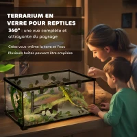 PawHut Boîte à reptiles habitat de terrarium transparent couvercle coulissant treillis métallique noir(m-4)