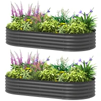 Outsunny Set of Two 181 x 93cm Steel Planters - Dark Grey(m-11)