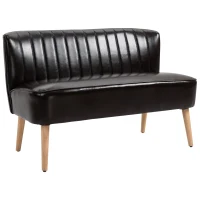 HOMCOM Divano 2 Posti in Finta Pelle Senza Braccioli Design a Righe, Divanetto 2 Posti Imbottito Salvaspazio Moderno con Gambe in Caucciù per Soggiorno Salotto, 117x56.5x77 cm, Marrone Scuro(m-10)