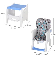 HOMCOM Trona para Bebés 2 en 1 para 6 Meses a 6 Años Transformable en Mesa y Silla Multifuncional Ajustable en 3 Posiciones Respaldo Alto Acolchado con 2 Bandejas Extraíbles 57x59x105 cm Azul(m-3)