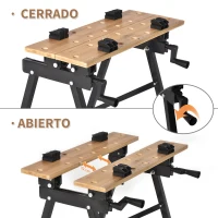 HOMCOM Banco de Trabajo Plegable Portátil con Tableros Ajustables Ángulo y Distancia 63,5x60,5x78 cm Madera Natural y Negro(m-7)