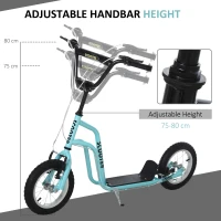 HOMCOM Stunt Scooter, Kids Scooter, 12'' Rubber Tyre Kick Scooter with Adjustable Handlebar, Dual Brakes, Blue(m-5)