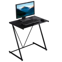 HOMCOM Escritorio Mesa de Ordenador 80x50x75 cm con Encimera de Vidrio Templado y Patas de Metal Carga 80 kg Estilo Moderno para Oficina Estudio Dormitorio Negro(m-7)