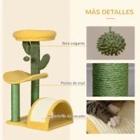 PawHut Rascador para Gatos de 72 cm con Cama Poste de Sisal Rascador Curvo y Bola Colgante 40x35x72 cm Verde y Amarillo(m-5)