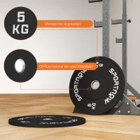 SPORTNOW Set 2 Discuri Greutăți 2x5 kg din Cauciuc cu Orificiu de 5 cm pentru Gantere și Grijuri, Ø45x2 cm, Negru(m-6)