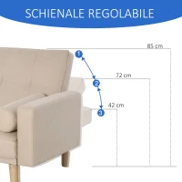 HOMCOM Divano Letto 3 Posti con Schienale Regolabile su 3 Livelli, 2 Cuscini e Braccioli Rimovibili, Beige, 185x84x85cm(m-6)