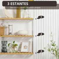 HOMCOM Estantería de Pared de Bambú con 3 Estantes Flotantes para Salón Dormitorio Cocina 60x15x54 cm Natural y Blanco(m-5)