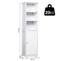 kleankin Badschrank Badezimmerschrank Badregal Kommode Standschrank verstellbare Regale Holz Weiß 40 x 38 x 160 cm(m-3)
