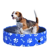 PawHut Foldable Dog Paddling Pool Pet Cat Swimming Pool Indoor/Outdoor Collapsible Bathing Tub Shower Tub Puppy Φ80 × 20H cm S Sized(m-1)