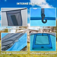 Outsunny Pop up Zelt für 1-2 Personen Campingzelt für 3 Jahreszeiten Polyester Glasfaser Blau+Grau 220 x 108 x 110 cm(m-7)